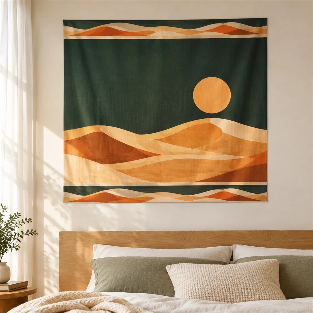 VIKAMA Desert Sand Dunes Tapestry Wall Hanging, Sunset Landscape Western Aesthetic Room Decor Tapestries for Living Room Bedroom