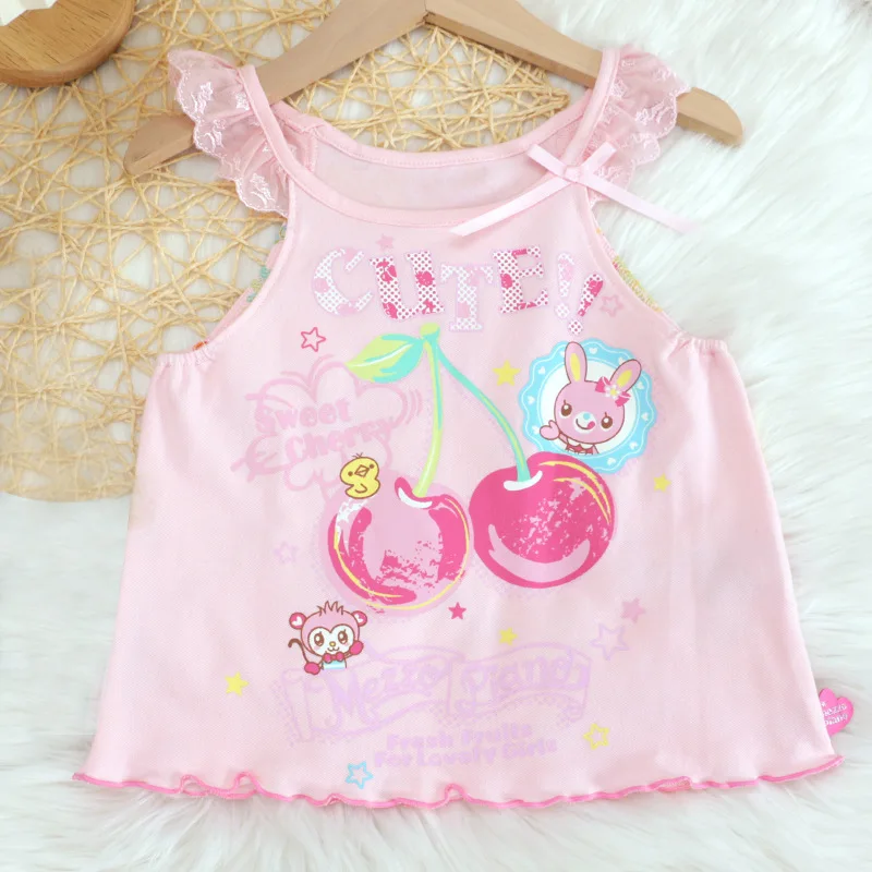 Girls Clothes Pianist Summer New Cartoon Cute Cherry Animal Print Vest Bow Suspenders T-Shirt