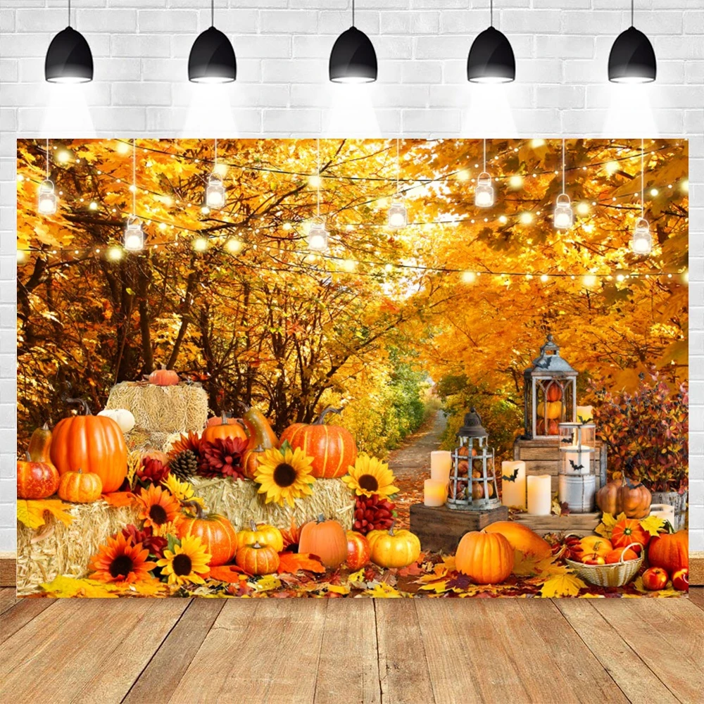 Autumn Scenery Backdrop Photography Fall Farm Barn Haystack Maple Pumpkin Truck Thanksgiving Baby Portrait Photo Background Prop