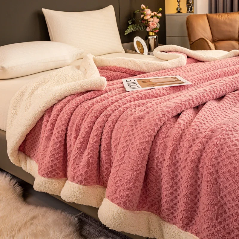 3D Letter Embossed Thick Velvet Blanket for Winter Queen Size Thickened Double Bed Blanket Comfort Warm Soft Fleece Comforter