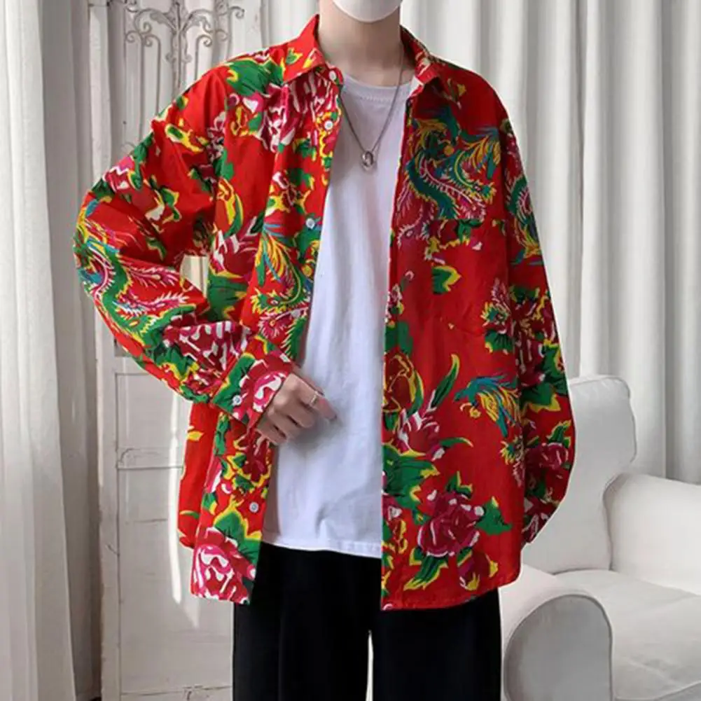 

Men Coat Pants Suit Chinese Northeast Style Luxuriant Flower Print Pockets Lapel Cardigan Unisex Formal Suit Jacket Trousers Set