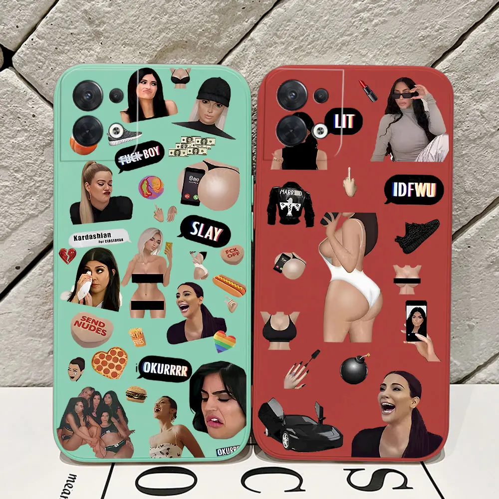 K-kardashians Family Phone Case for OPPO Reno 3 4 8 8T 8Z 7 7Z 6 5 F19 F9 Pro 4G 5G Liquid Soft Silicone Cover with Hand Strap