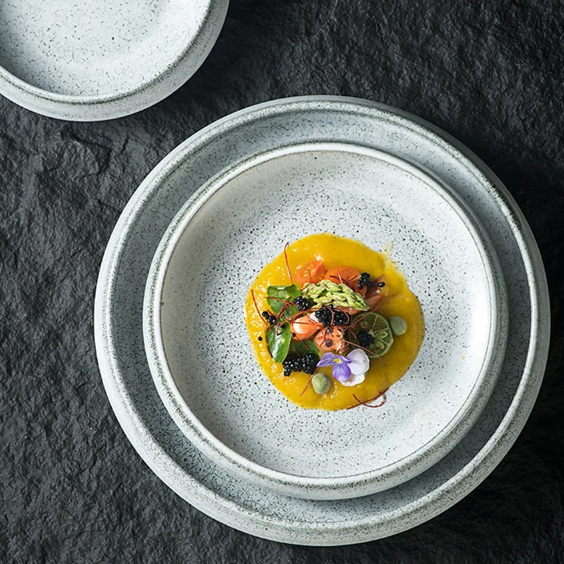 Creative Circular Ceramic Plates Bowl Japanese Modern Underglaze Kiln Transmutation Dinner Plate Sushi Cold Dishes Tableware