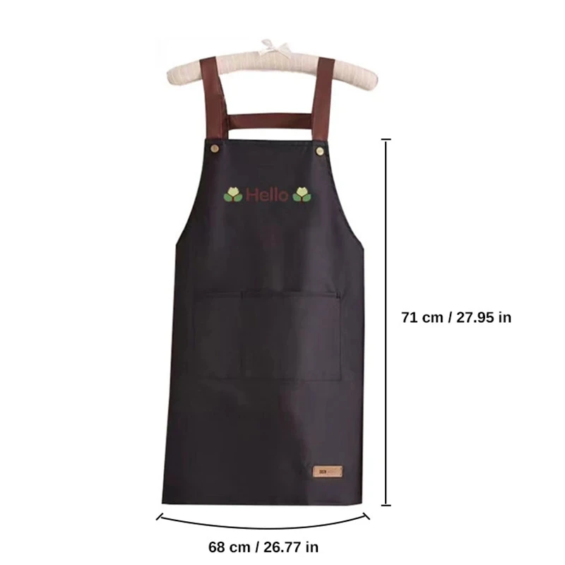 Hello Letter Printed Waterproof Apron Kitchen Cooking Home Large Pocket Storage Baking Shoulder Aprons Hotel Specific Practical