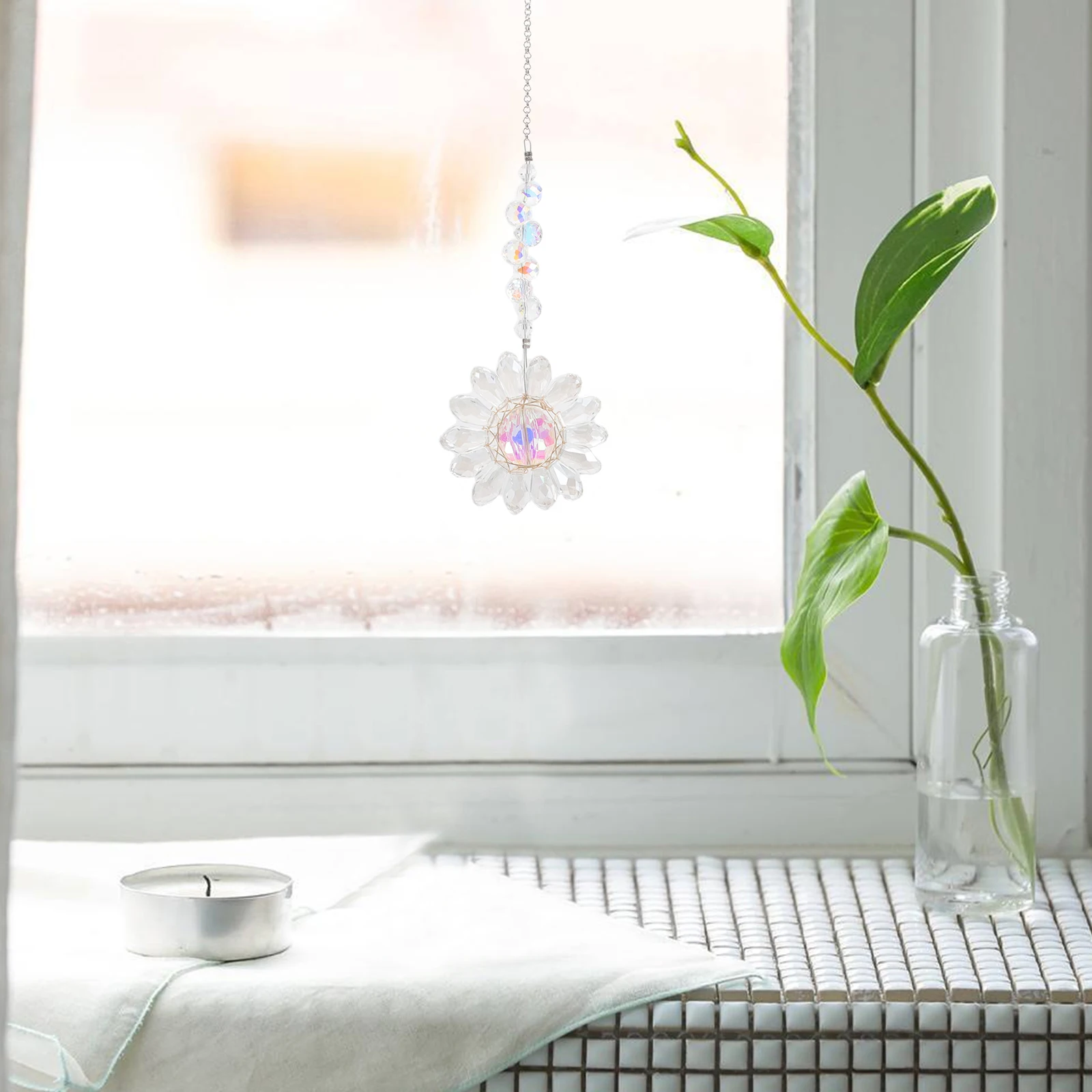

Crystal Sunflower Hanging Decoration with Crystal Beads for Window Room Ornament Catcher Decorative Sun Catchers Indoor Home