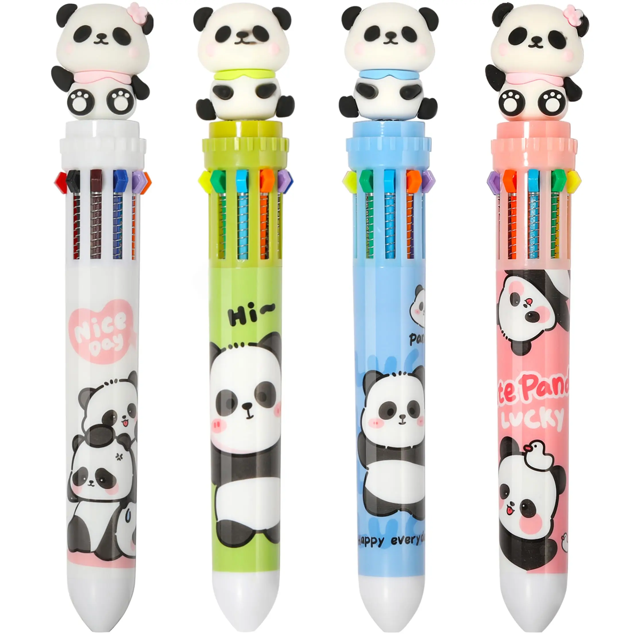 12Pcs Kawaii Panda Ten Color Ballpoint Pen Stationery Beauty Bamboo Panda Gift Pens Student Office Stationery