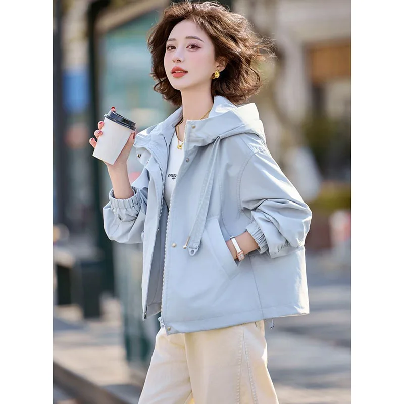 

Hooded Casual Jacket Women's 2025 Spring Autumn New Short Windbreaker Coat Commuter Loose Outerwear Fashion Female Overcoat Tops