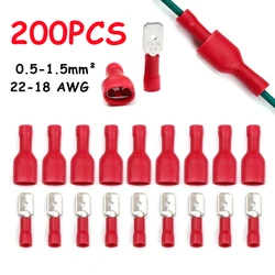 200/100PCS Female Male Cold Pressing Insulated Wire Cable Plug Red Electrical Wire Crimp Spade Lug Terminals Connector 22-18 AWG