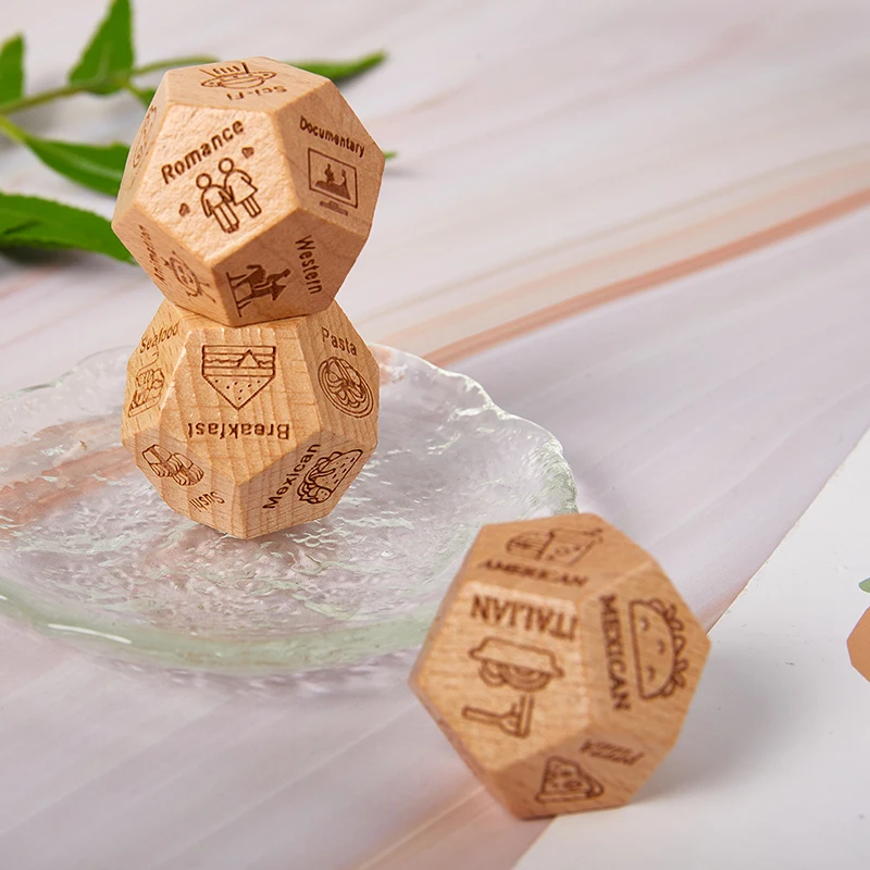 1Pcs Engraved Wooden Date Night Movie Decision Dice Decider Valentine Day Date Night Gifts