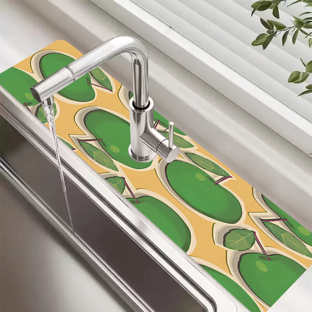 

Green Apple Faucet Mat for Kitchen Sink Protectors Kitchen Accessories Rubber Mat Splash Guard, Bathroom Faucet Mat