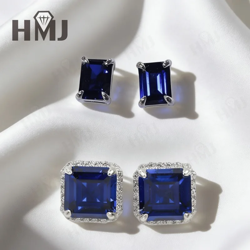 실험실에서 재배한 보석 귀걸이 에메랄드컷/아셔컷 루비/사파이어/콜롬비아산 925 스털링 실버 귀걸이 크리스마스 파티 선물
