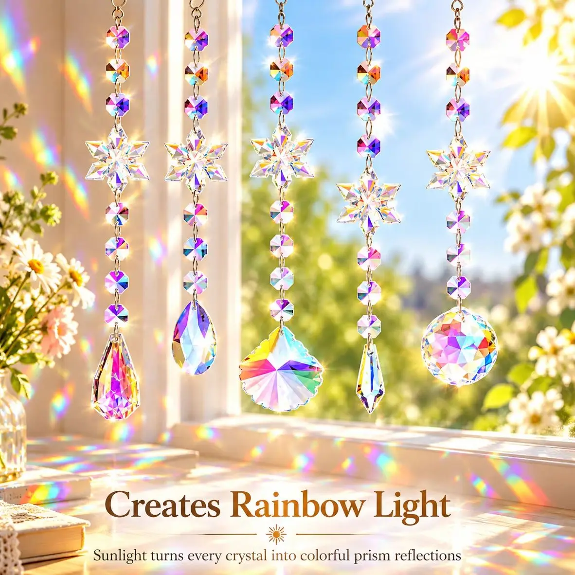 Snowflake Crystal Suncatcher, Rainbow Light Prism Hanging Ornament, Tassel Crystal Pendant for Window Home Decoration Gift