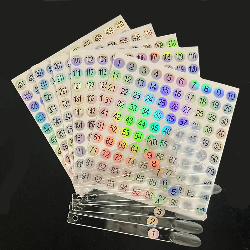 5 Sheet(1-500) Laser Number Sticker Label For Nail Polish Color Tips Display Marking Stickers Numbers Guide DIY Manicure Tools