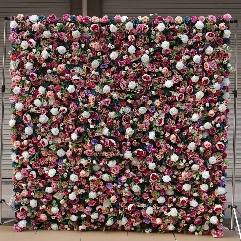 Luxury Artificial Flower Wall Panel Fabric Backing Decor for Store Window Display Shopping Mall Background Live Streaming