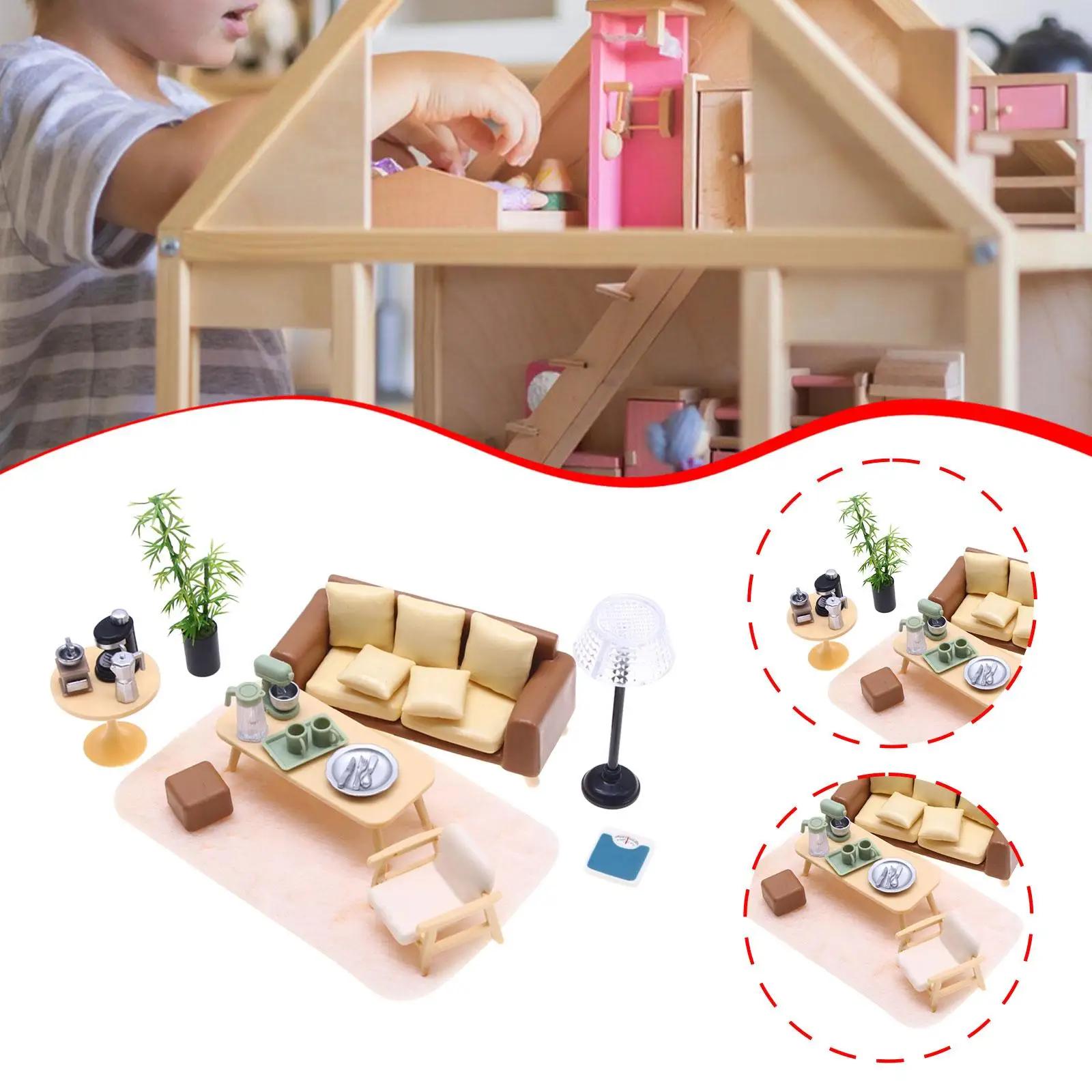 

Dollhouse Furniture Set Dolls House Playset Miniature Table Chair Floor Lamp
