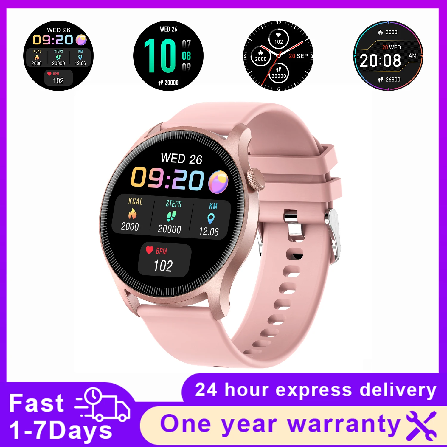 

Round Women Smart Watch Full Touch Screen Sports Fitness Tracker IP67 Waterproof Women Smartwatch Men For Android IOS Dafit APP