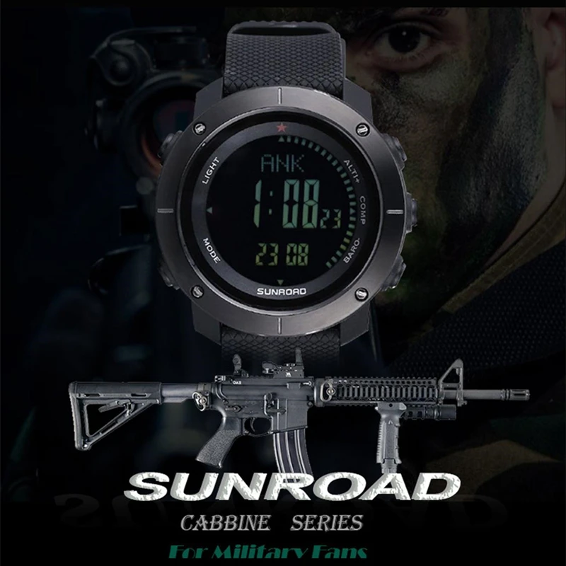 SUNROAD New Men\'s Watches Digital Waterproof Sport Reloj Altimeter Barometer Compass Stopwatch Hiking Swimming Camping