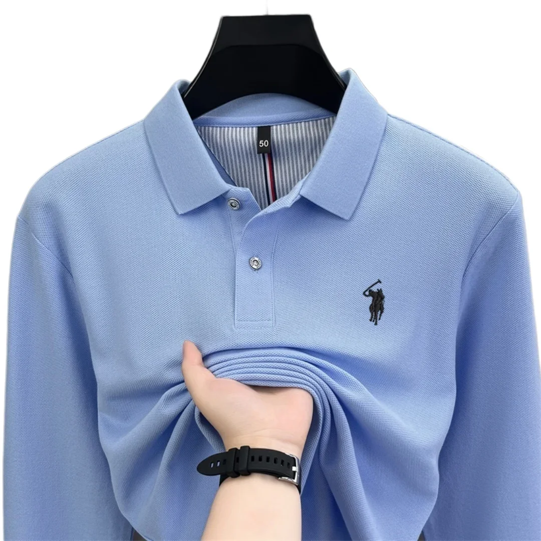 100% reine Baumwolle, hochwertiges Marken-Poloshirt für Herren mit langen Ärmeln, modisches Luxus-Golf-Oberteil mit Stickerei für Herbst und Winter, lässiges T-Shirt. – Detail 16
