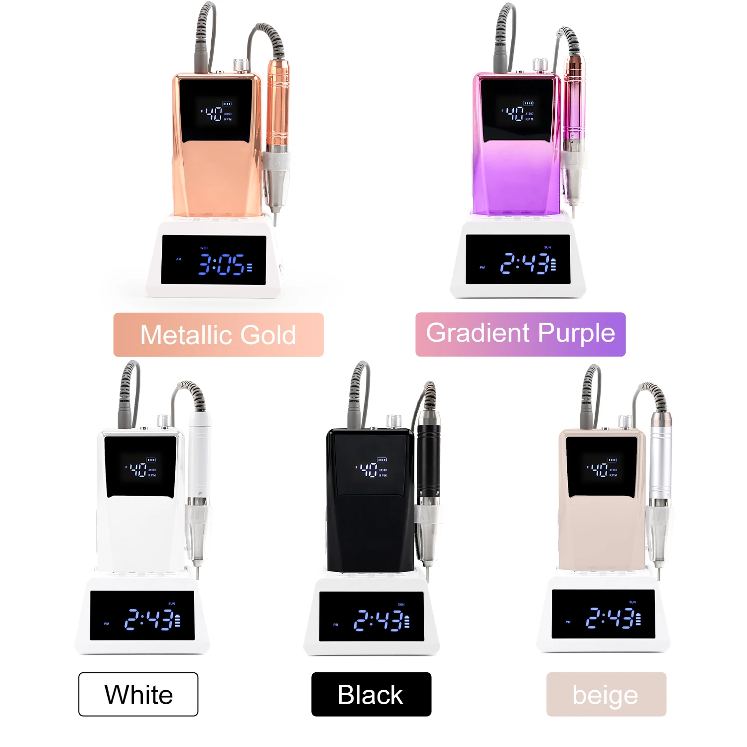 Coreless 65w 35000RPM สมาร์ทชุดฐานชาร์จเล็บเจาะแบบพกพาไร้สาย Pro สว่านเล็บไฟฟ้า