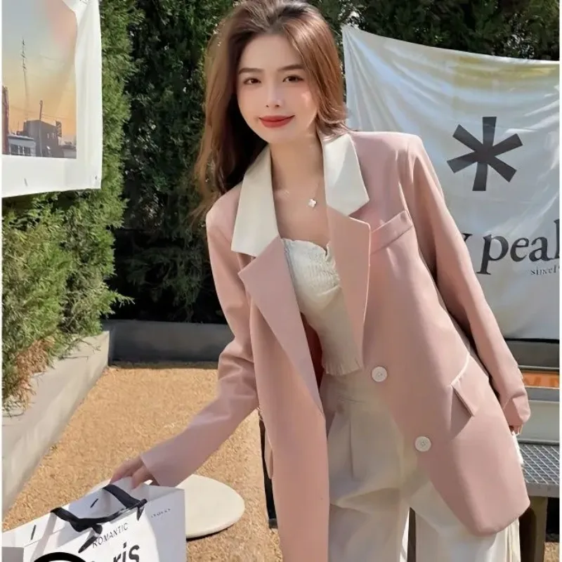 Insozkdg High-end Fashion Casual Elegant Pink Women's Suit Jacket Spring Autumn New Short Age-reducing Slimming Suit Blazer Top