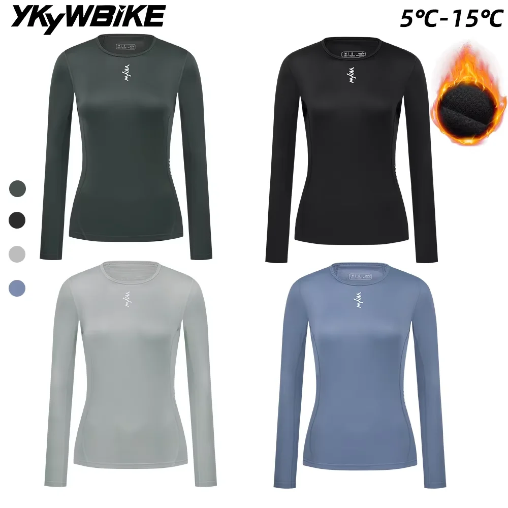 YKYWBIKE Women's Cycling Base Layer Bicycle Undershirt Winter Autumn Warm Long Sleeve Road Bike Shirt MTB Thermal Riding Jersey