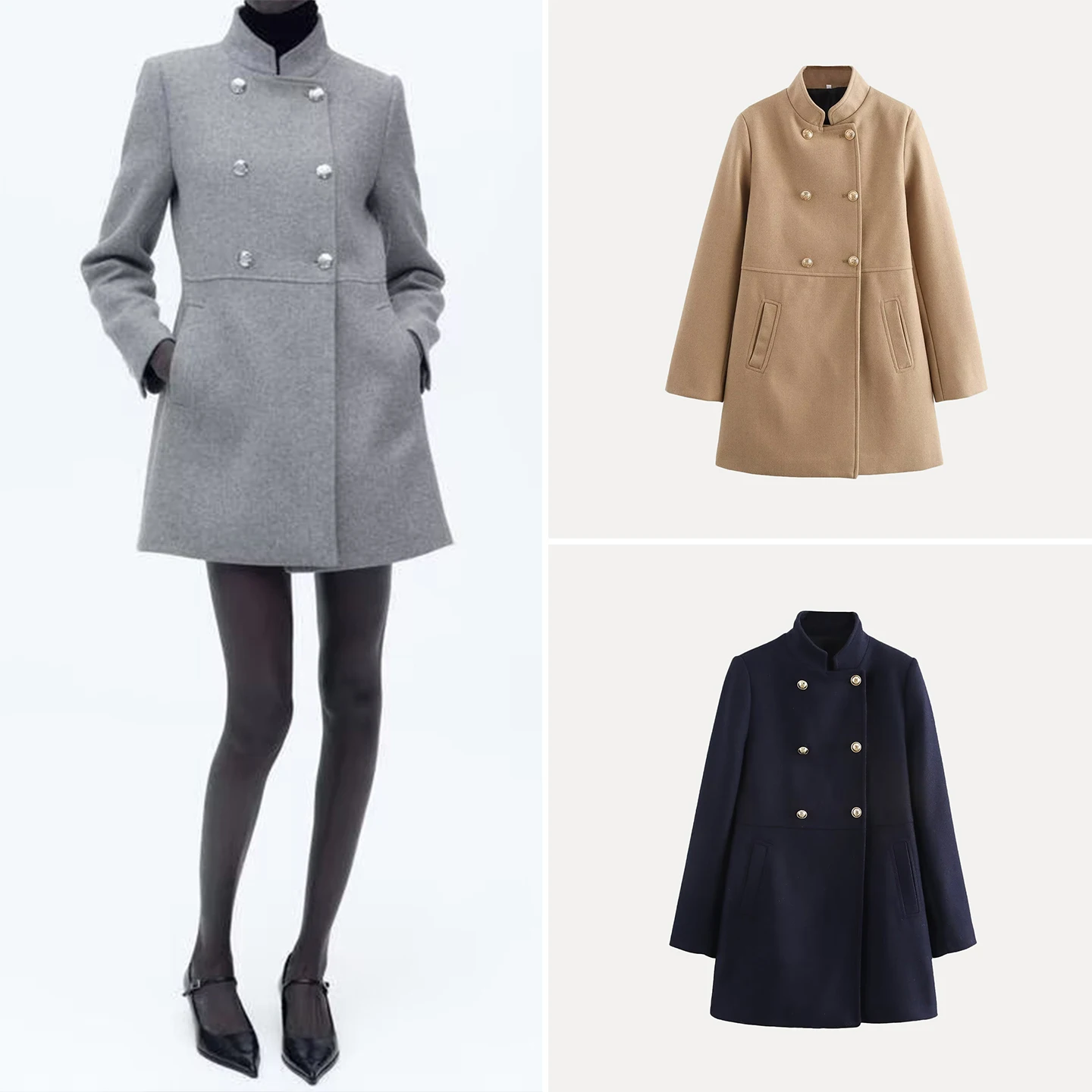 Z Women's Faion Mixed Fiber Double Breasted Stand Collar Coat 2025 New Sle Autumn Season Other Material 00%