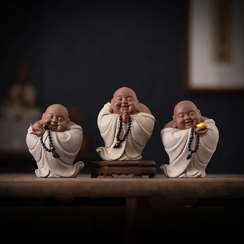 Creative Purple Sand Maitreya Tea Pet, Foyer, Antique Shelf, Attracting wealth, smiling face Buddha Tea Room Decoration