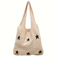 Star Pattern Knitted Tote Bag, Aesthetic Crochet Bag for Women, Retro Woven for Travel Beach