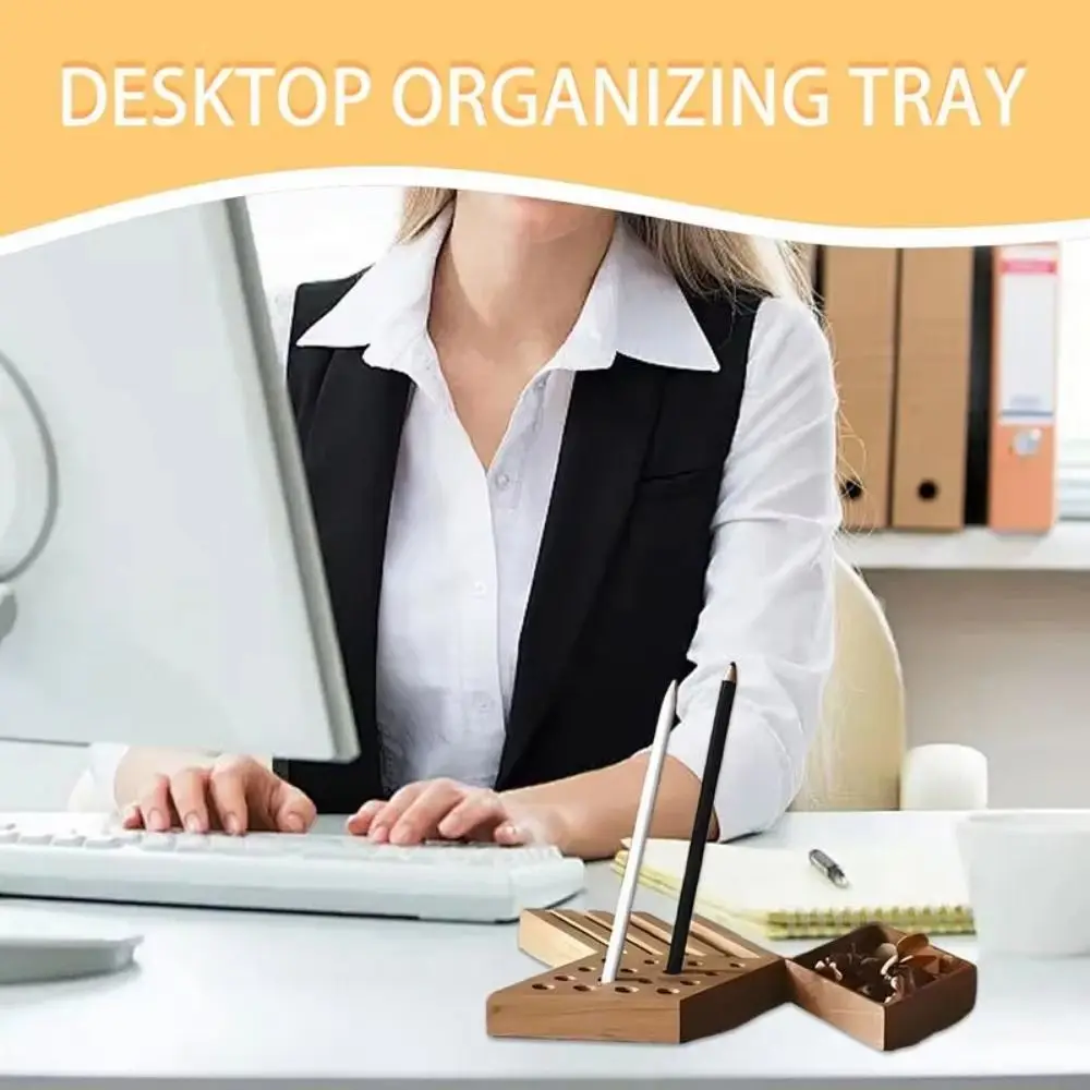 Pen Organizer Desk Organizer Tray Holder Adjustable Carve Punch Tool Wooden Desk Tray Multifunction Large Capacity