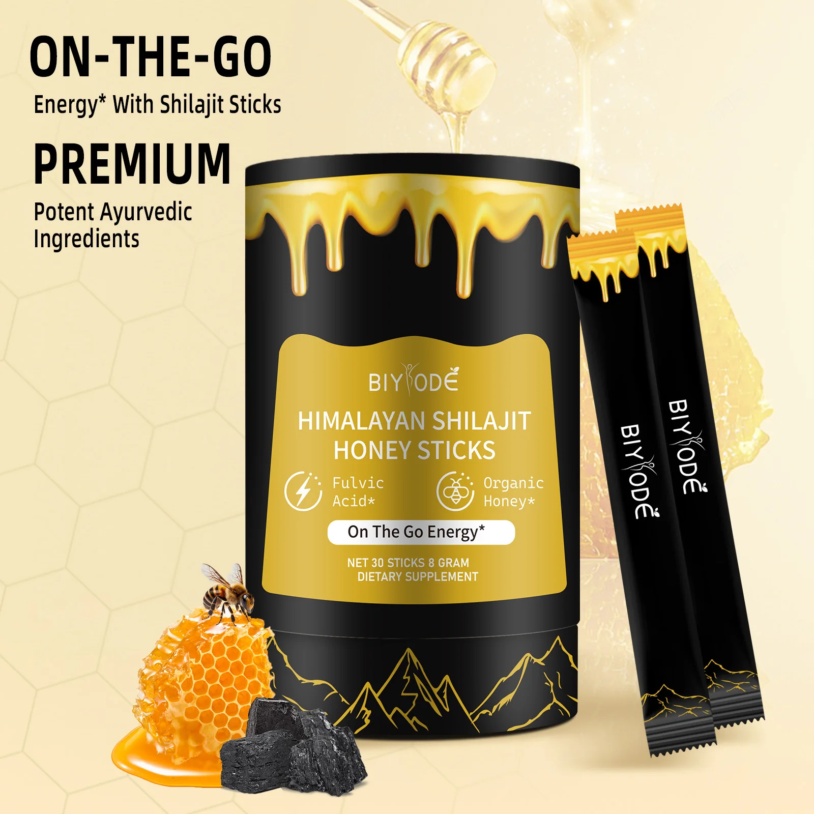 

Shilajit Honey Sticks -Pure Himalayan Shilajit with Honey Saffron for Men & Women Energy Boost, Immune Support 30 Sticks