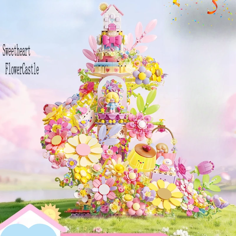 

SEMBO RiCO Sweetheart Flower Castle Building Blocks Cute Girls Birthday Gift Children's Toys Difficult Assembled Model Ornaments