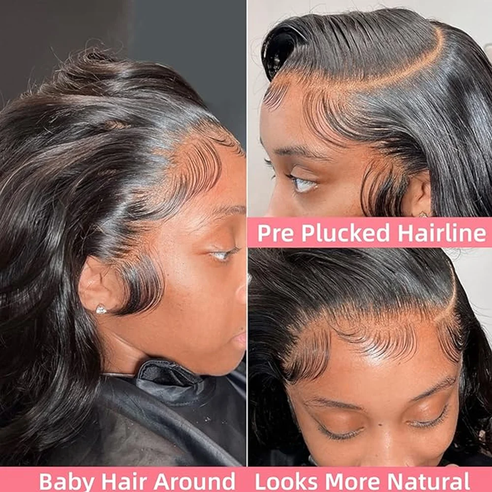 38インチ、42インチのボディウェーブ人毛レースフロントウィッグ、プレプラッキング済み、ベビーヘア付き、密度200%、13x6、13x4透明レースフロントウィッグ