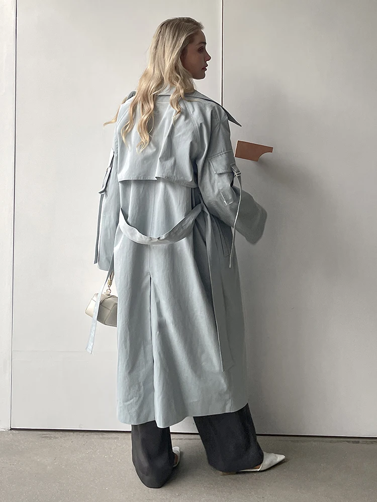 2024 Spring Autumn New Designer Korea Women\'s windbreaker Maxi Long Trench Coat Cotton Outerwear