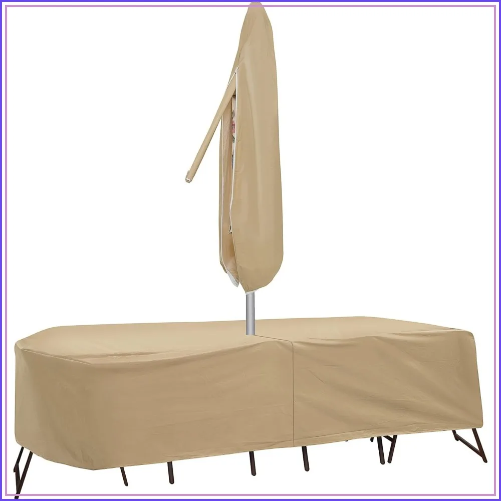 

Weatherproof Patio Table and Chair Set Cover, 80x96 Inch Oval/Rectangle, Tan