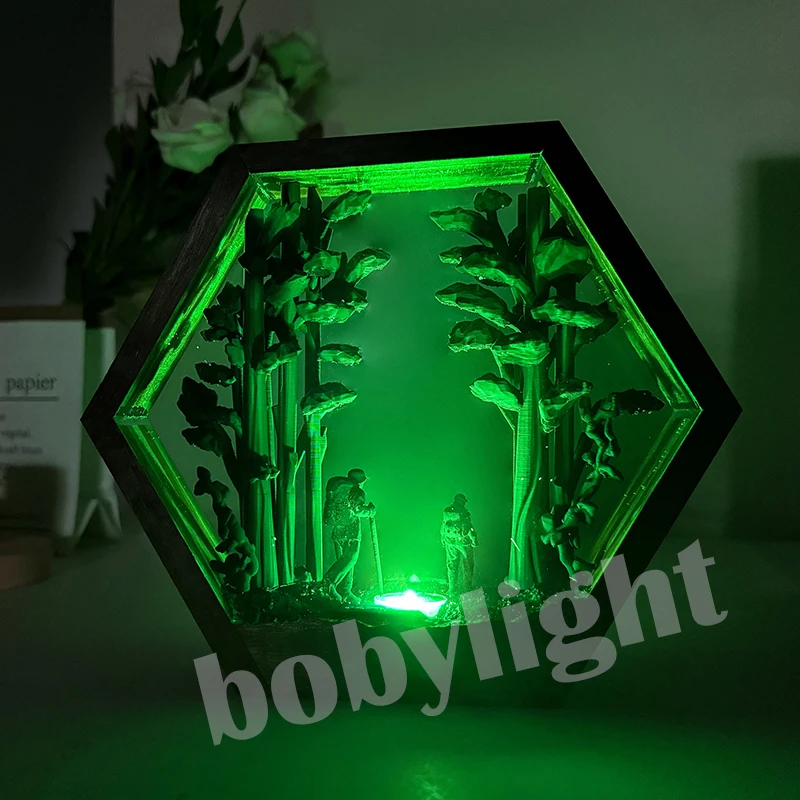 Hiker Figure Table Resin Lamp Rainforest Hiking Colorful Night Light Customized Creative Artistic Desktop Home Decor USB Charge