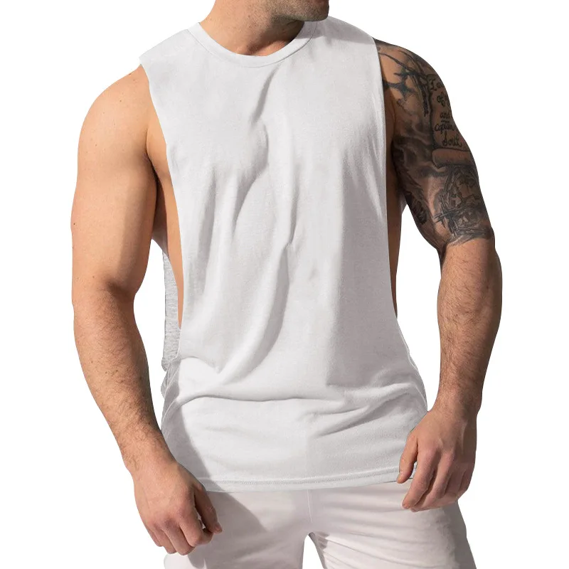 Männer Sommer Fitness Tank Top Männer Jogging Bodybuilding Ärmelloses Shirt Lose Atmungsaktive Oansatz Große Seite Split Casual Männliche Weste