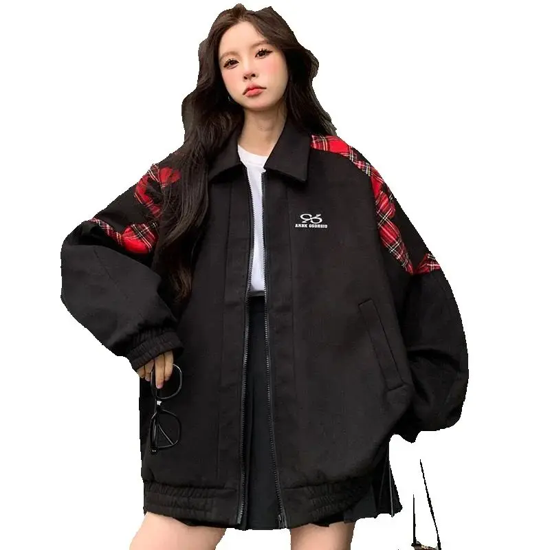 Stitching Contrasting Color Baseball Uniform 2024 Autumn New American Retro Korean Style Zipper Loose Versatile Women Jacket