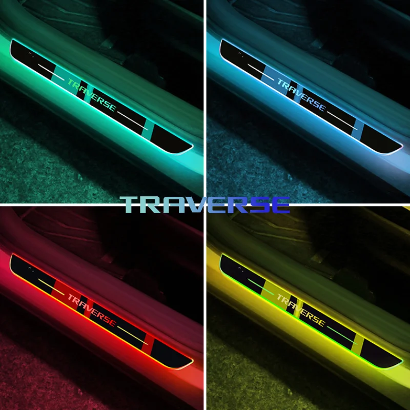 Dynamic Threshold Pedal Strip for Chevrolet TRAVERSE Logo Car Welcome Door Sill Wireless Illuminated Lights LED Pathway Plate