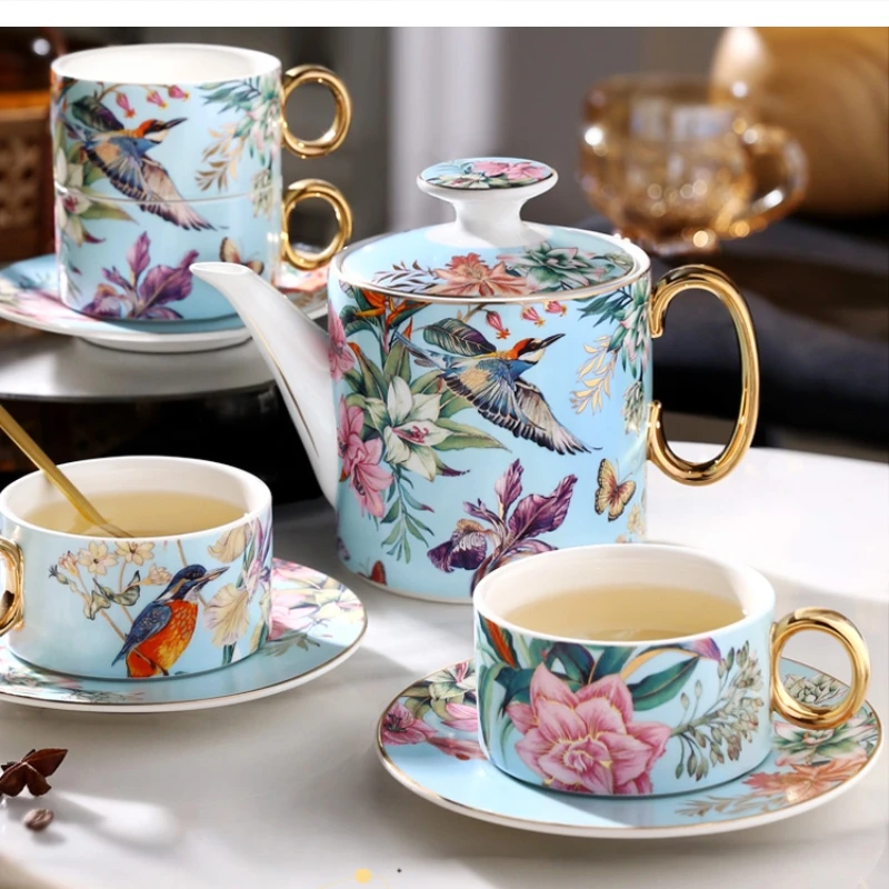 French pastoral afternoon tea ceramic pot set European high-end home coffee cup saucer 1 4 cups