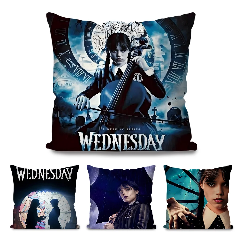 Hot Gothic W-Wednesday Pillow Case Cartoon Sofa Decorative Home Double-sided Printing Short Plush Cute Cushion Cover