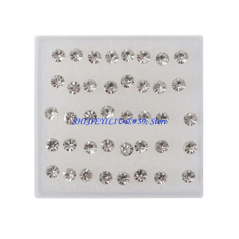 E21F 20 Pairs Colorful Faux for Rhinestone Ear Studs Earrings Nose Ear Lip Earring Jewelry Accessories Gi