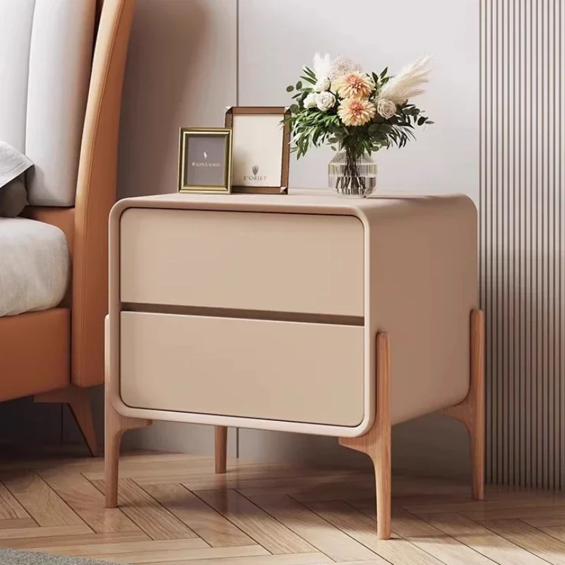 

Storage Locker Nordic Solid Wood Leather Bedroom Light Luxury Storage Cabinet Nightstand Bedside Table Furniture Nightstands