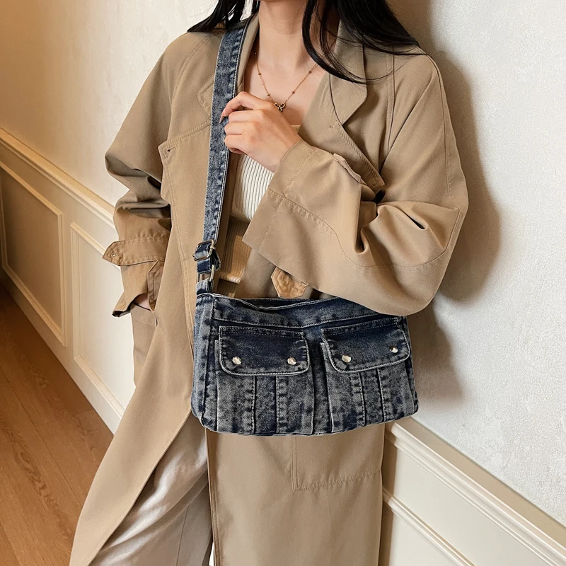 

Retro Washed Denim Women's Bag Student Shoulder Bag Jeans Messenger Bag Y2K Eco Bag Korean Satchel Shopper Vintage Handbags Chic