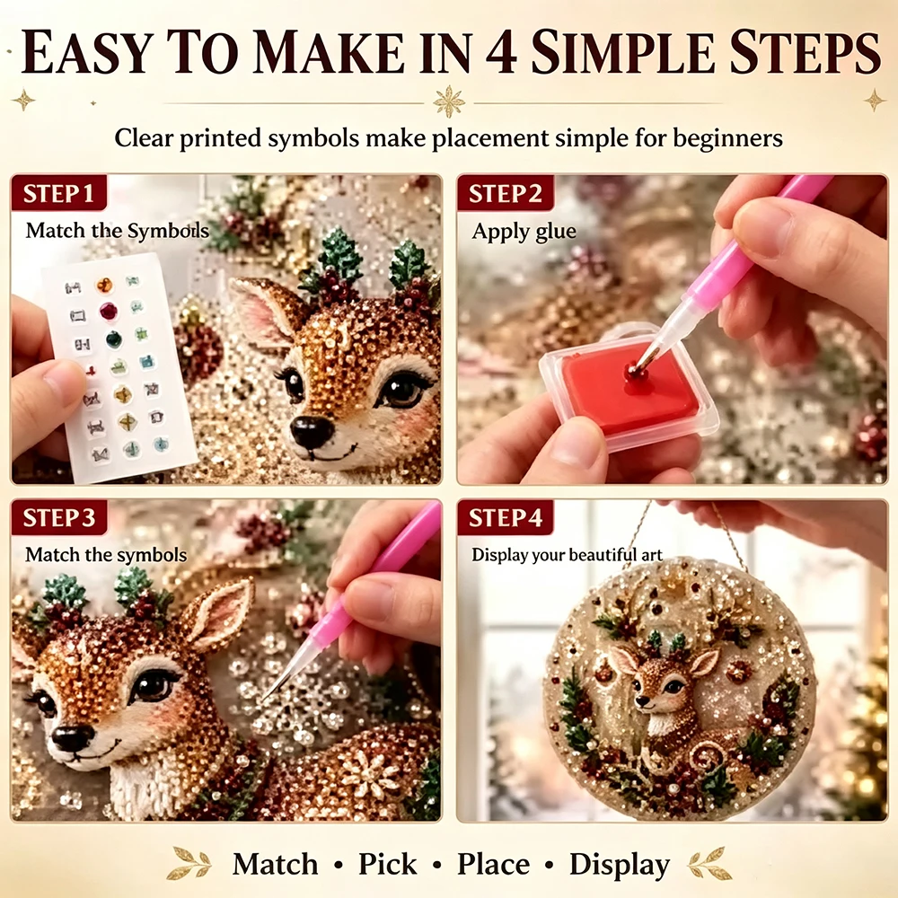 Christmas Pearl Diamond Painting Suncatcher Kit DIY Round Hanging Ornament Acrylic Board Xmas Window Home Decor Craft Supplies - view 5