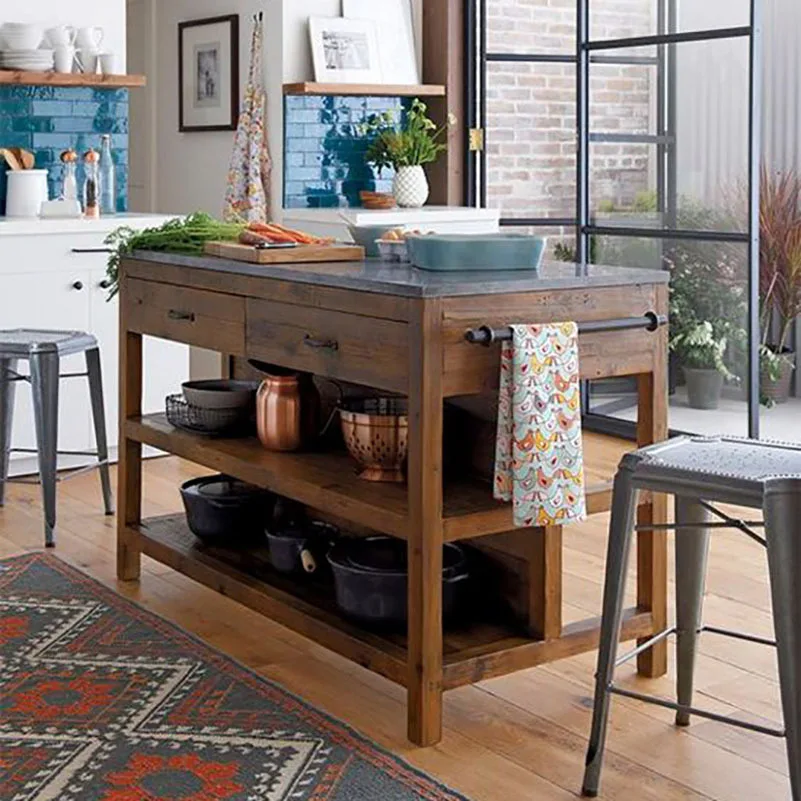 Solid wood dining locker Marble Nakajima operating table Dining table Kitchen cooking