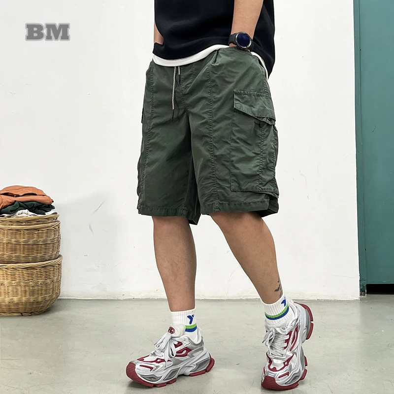 

Корейская уличная одежда, тонкие шорты-карго, мужские летние легкие шорты с несколькими карманами, 5-дюймовая повседневная свободная рабочая одежда, уличная прямая одежда