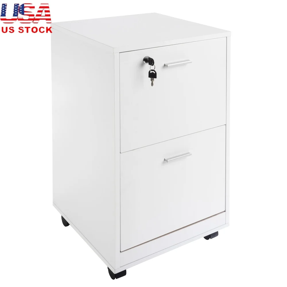 

2-Drawer File Cabinet with Lock Rolling Wheels Deep Storage Hanging Folders Durable MDF Office Home Under Desk Organizer