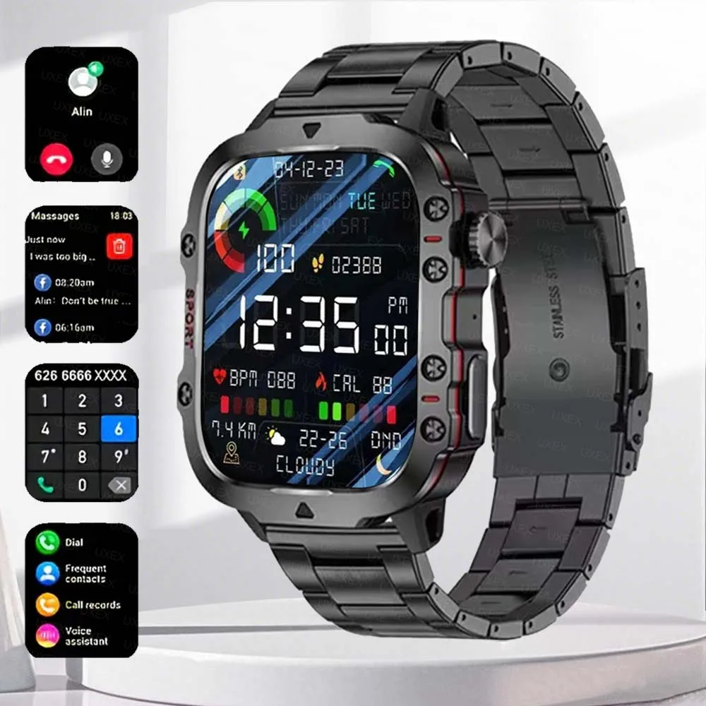 2026 ساعات عسكرية جديدة للاستخدام الخارجي للرجال رياضية للياقة البدنية بلوتوث كال المقتفي مراقبة الصحة شاشة كاملة l ساعات متعددة الوظائف #1