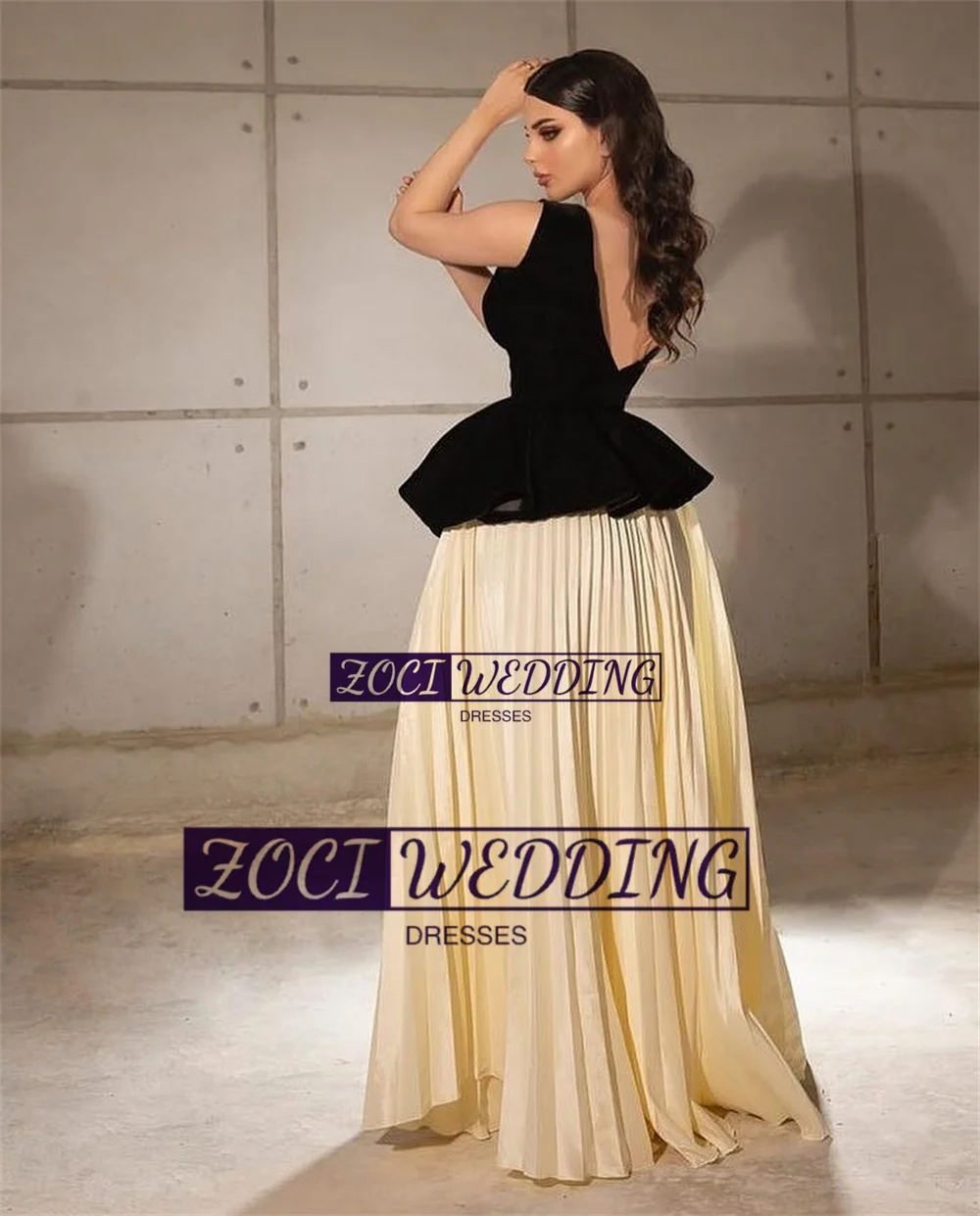 Zoci Velluto Scollo a V Abiti da ballo Pieghe in chiffon Aline Abiti da sera lunghi per occasioni speciali Abito da festa formale elegante aperto sul retro