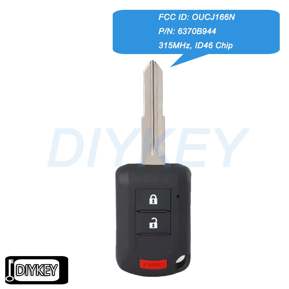 

3 Buttons Remote Car Key Fob 315MHz ID46 Chip for Mitsubishi Outlander Sport 2016-2019 Lancer P/N: 6370B944, FCC ID: OUCJ166N